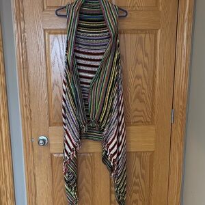 Bohemian Striped Open-Front Knit Vest in Multicolor Stripe